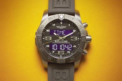 The Breitling Exospace B55 is pictured. Without the benefit of its own touchscreen, all of the watch's functions are controlled using a conventional watch crown and pushers, which does not make its advanced functions out-of-the-box intuitive and caused WIRED to quickly crash the timepiece