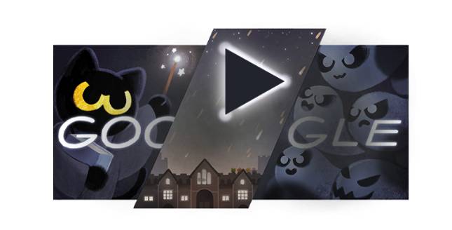 Google's Halloween Doodle turns Momo the cat into a ghost-hunting witch