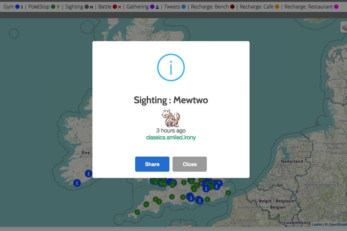 Map helps you find rare Pokémon and report sightings