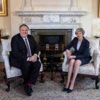 US Secretary of State Mike Pompeo meets Prime Minister Theresa May at 10 Downing Street, on May 8, 2019 in London, England.