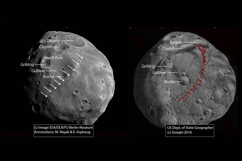 Phobos: Mars' moon's craters were caused by material hitting its ...