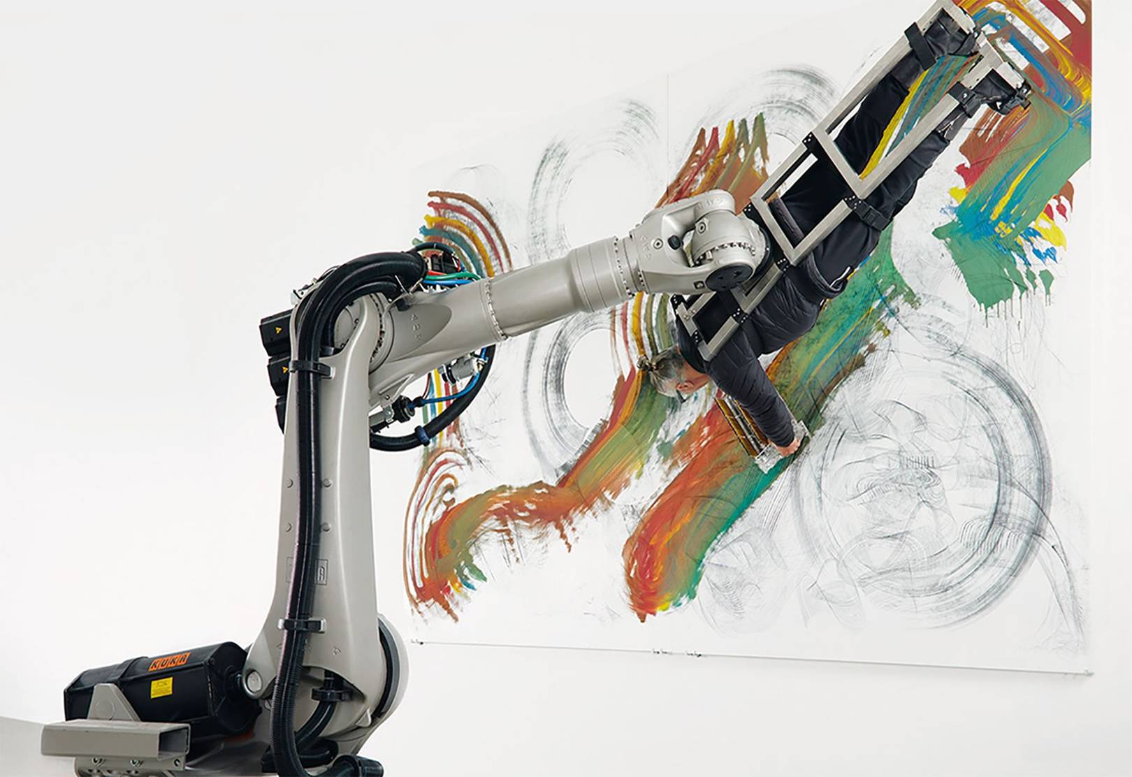 Spirograph upgraded: robo-artist soars above canvases trailing geometric patterns in its wake