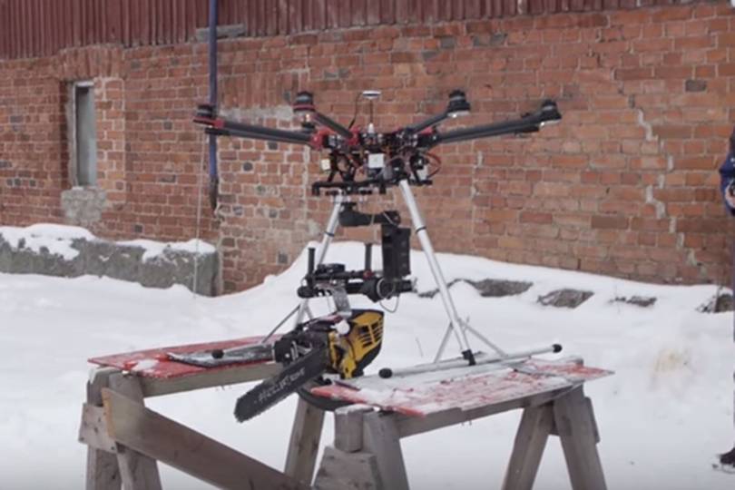 Watch this chainsawwielding drone destroy some snowmen WIRED UK