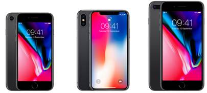 Left to right: iPhone 8, iPhone X, iPhone 8 Plus