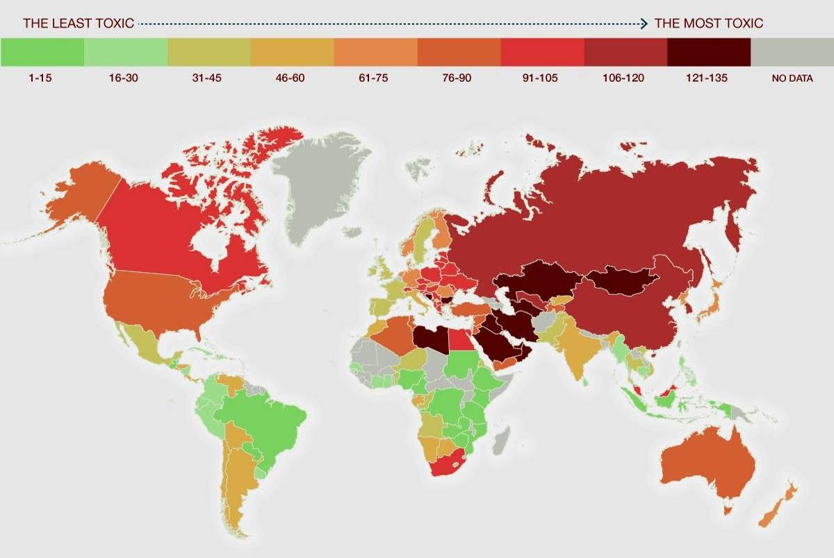The world's most toxic countries laid bare on this alarming map