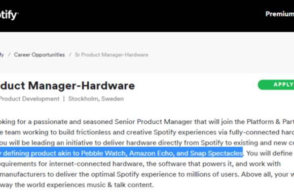Is Spotify working on a wearable? Hardware job listing goes live before vanishing from the site