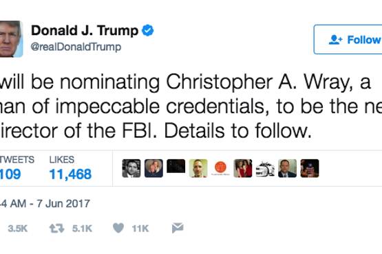 Trump nominates former Department of Justice official Christopher Wray to head up the FBI