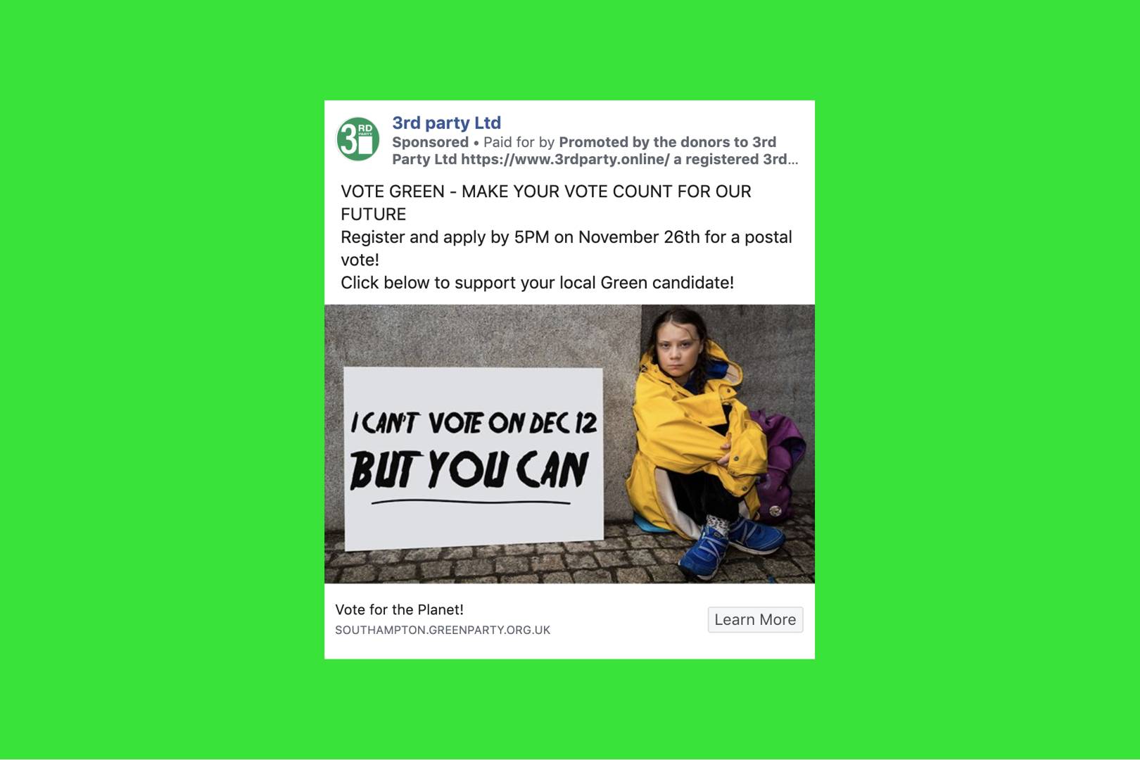 An ex-Vote Leave staffer is running Facebook ads pushing the Greens